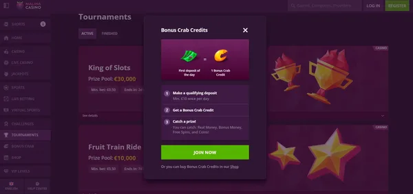 Malina Casino bonusova hra crab na mobile