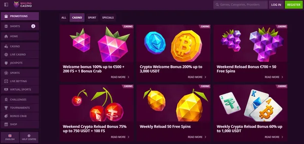 Malina Casino uvitaci bonus na mobile